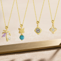 wholesale S925 Sterling Silver Irregular Pendant With Butterfly And Turquoise Evil Eye Collarbone Chain-0-1