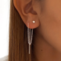 wholesale S925 Sterling Silver Retro Chain Tassel Star Bead Earring Ear Thread Ear Stud-0-2