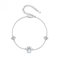 wholesale 925 Sterling Silver Paw Print White Opal Cubic Zirconia Bracelet For Women-undefined