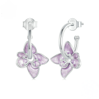 wholesale S925 silver platinum-plated purple flower earrings, trending tiny studs for women-undefined