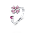 wholesale S925 Sterling Silver Four-leaf Clover Open Adjustable Ring With Rotating Colorful Zircon For Women-0-2