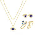 wholesale S925 Sterling Silver Evil Eye Necklace Set With French-style Flower Ring And Zircon Earrings-0-0