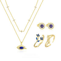 wholesale S925 Sterling Silver Evil Eye Necklace Set With French-style Flower Ring And Zircon Earrings-Demon Eye Set - 5-Piece Combo A4000-A4241-YE0194-K2155-K2184 925 Silver