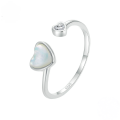 wholesale S925 Sterling Silver Plated White Gold Adjustable Heart Ring For Valentine's Day-0-0