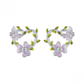 wholesale 925 Sterling Silver Yellow Gold Plated Heart Flower Cubic Zirconia Stud Earrings-0-4