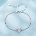 wholesale S925 sterling silver pink heart mother-of-pearl bracelet set with ring-0-4