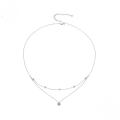wholesale Sterling Silver S925 Plated White Gold Double Layered Moissanite Pendant Necklace-0-4