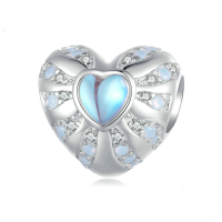 wholesale 925 Sterling Silver Blue Heart Charm Created Opal Cubic Zirconia Beads For Bracelet-undefined