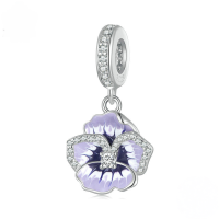 wholesale Sterling silver S925 pansy charm bead bracelet, flower-shaped loose beads SCC2583-undefined