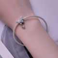 wholesale S925 silver green butterfly beaded bracelet pendant charm BSC838-0-3