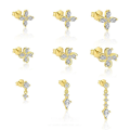 wholesale S925 Sterling Silver Four-leaf Clover Earrings, Dainty And Versatile Zircon Earring Set For Women-0-0