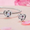 wholesale 925 Sterling Silver Heart Charm Pink Created Opal Bead For Bracelet-0-1