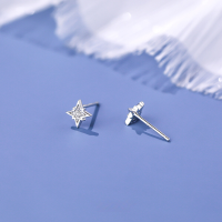 wholesale S925 Sterling Silver Four-point Star Zircon Ear Studs Women's Minimalist Versatile Korean Style Fashion Light Luxury Earrings-Platinum 925 silver