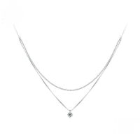 wholesale 925 Sterling Silver Layered Necklace Cubic Zirconia Pendant Double Chain Necklaces For Women-undefined