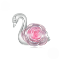wholesale Silver-plated pink swan rose beads S925 pure silver loose beads-0-3
