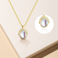 wholesale S925 Sterling Silver Women's Rotating Moon Oval Pendant Necklace With Iridescent Finish, Fashionable And Lightweight-0-1