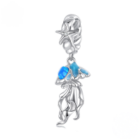 wholesale 925 Sterling Silver Blue Opal Starfish Dangle Charm With Cubic Zirconia For Bracelet-undefined