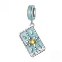 wholesale Sterling Silver S925 Tarot Lovers Pendant, Pink Enamel Card Charm Bracelet-undefined