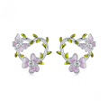 wholesale 925 Sterling Silver Yellow Gold Plated Heart Flower Cubic Zirconia Stud Earrings-0-0