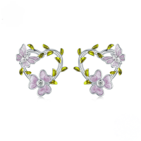 wholesale 925 Sterling Silver Yellow Gold Plated Heart Flower Cubic Zirconia Stud Earrings-undefined