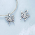 wholesale Silver-plated 925 sterling silver filigree butterfly charm pendant bead link bracelet accessory-0-2