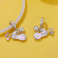 wholesale 925 Sterling Silver Pink Cz Golf Football Tennis Badminton Dangle Charms For Bracelet-0-4