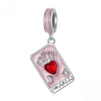 wholesale Sterling Silver S925 Tarot Lovers Pendant, Pink Enamel Card Charm Bracelet-undefined