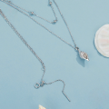 wholesale 925 Sterling Silver Layered Feather Pendant Necklace With Cubic Zirconia Beaded Chain For Women-0-1