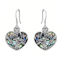wholesale 925 Sterling Silver Mother Of Pearl Heart Earrings-Heart Tree of Life Earrings