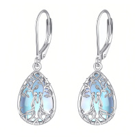 wholesale 925 Sterling Silver Tree Of Life Moonstone Earrings-Silver-2 Sister Earrings Moonstone