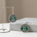 wholesale 925 Sterling Silver Tree Of Life Couple Green Malachite Drop Earrings For Women-0-1