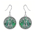 wholesale 925 Sterling Silver Tree Of Life Couple Green Malachite Drop Earrings For Women-0-0
