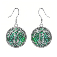 wholesale 925 Sterling Silver Tree Of Life Couple Green Malachite Drop Earrings For Women-Silver-Malachite Sister Earrings