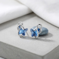 wholesale 925 Sterling Silver Blue Crystal Butterfly Stud Earrings White Gold Plated-0-1