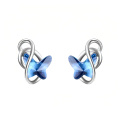 wholesale 925 Sterling Silver Blue Crystal Butterfly Stud Earrings White Gold Plated-0-0