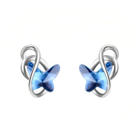 wholesale 925 Sterling Silver Blue Butterfly Earrings Wholesale With Infinity Design-Blue