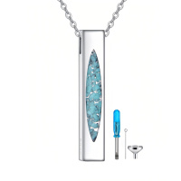 wholesale 925 Sterling Silver Platinum Plated Turquoise Chip Cremation Urn Memorial Pendant Necklace-Turquoise-B