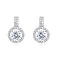 wholesale 925 Sterling Silver Elegant Plated with White Gold Moissanite Halo Earrings With Sparkling Round Center Stones-0-1
