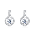 wholesale 925 Sterling Silver Elegant Plated with White Gold Moissanite Halo Earrings With Sparkling Round Center Stones-0-0