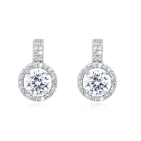 wholesale 925 Sterling Silver Elegant Plated with White Gold Moissanite Halo Earrings With Sparkling Round Center Stones-style