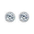 wholesale 925 Sterling Silver Elegant Round Moissanite Halo Stud Earrings-0-0