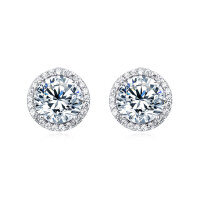 wholesale 925 Sterling Silver Elegant Round Moissanite Halo Stud Earrings-
