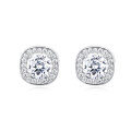 wholesale 925 Sterling Silver Elegant Square Halo Moissanite Stud Earrings In Plated with White Gold-0-0