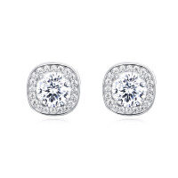 wholesale 925 Sterling Silver Elegant Square Halo Moissanite Stud Earrings In Plated with White Gold-