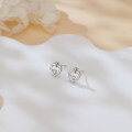 wholesale 925 Sterling Silver Elegant Silver Heart-shaped Stud Earrings With Sparkling Central Moissanite-0-4