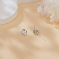 wholesale 925 Sterling Silver Elegant Silver Heart-shaped Stud Earrings With Sparkling Central Moissanite-0-1