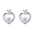 wholesale 925 Sterling Silver Elegant Silver Heart-shaped Stud Earrings With Sparkling Central Moissanite-0-0