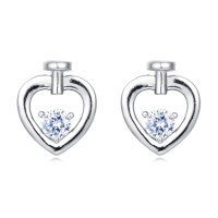 wholesale 925 Sterling Silver Elegant Silver Heart-shaped Stud Earrings With Sparkling Central Moissanite-undefined
