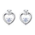 wholesale 925 Sterling Silver Elegant Silver Heart-shaped Stud Earrings With Sparkling Central Moissanite-0-5