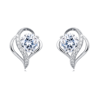 wholesale 925 Sterling Silver Elegant Heart-shaped Moissanite Earrings In Plated with White Gold-style